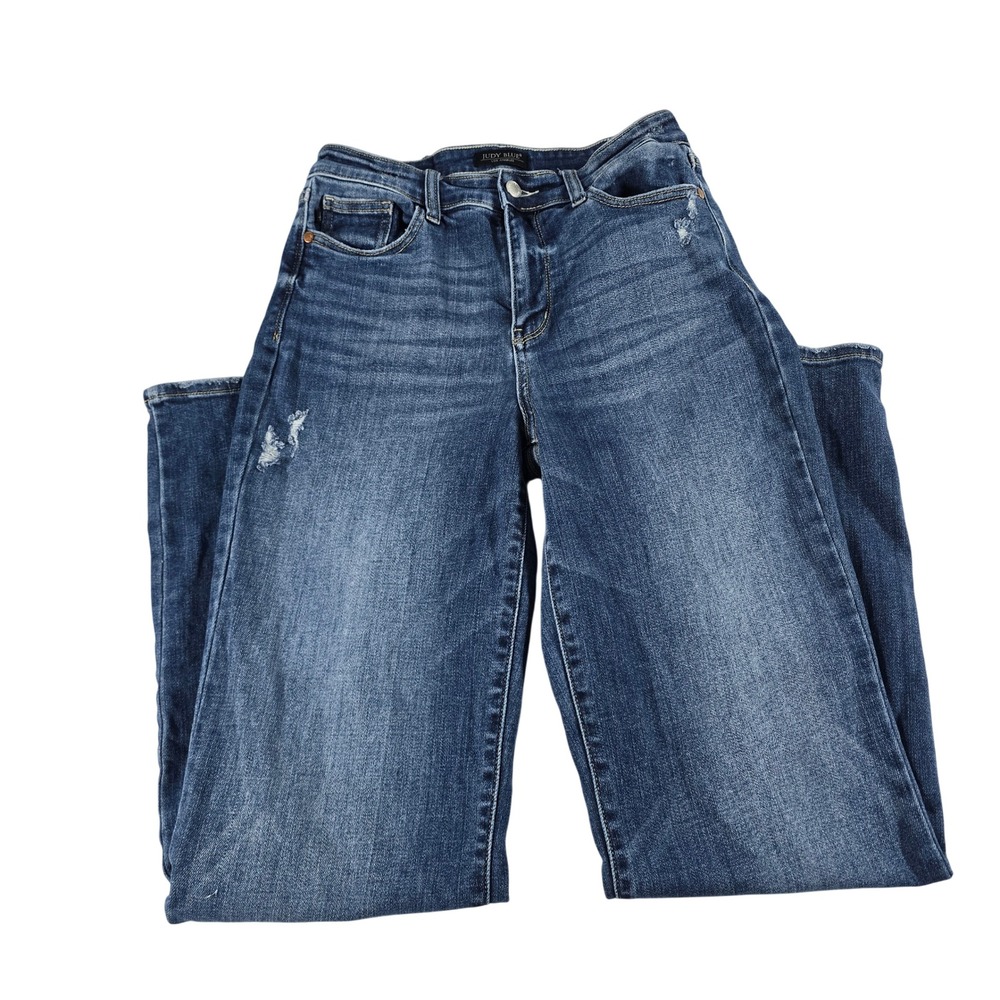 Judy Blue 90s Straight Fit Distressed Raw Hem Jeans Blue JB82392DK Size 9 29